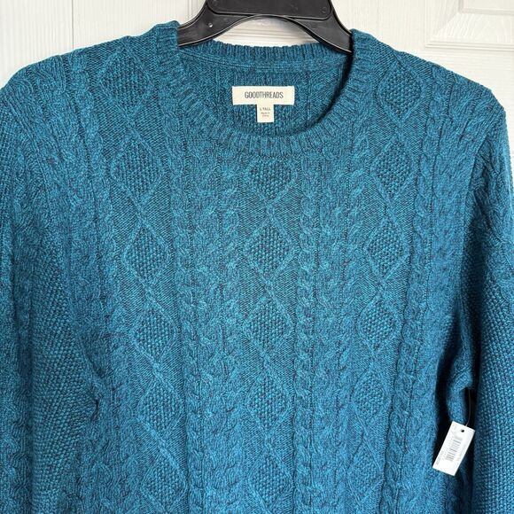 New Cable Knit Jumper Sweater Men’s Size LT Blue Teal Crewneck - Picture 9 of 17